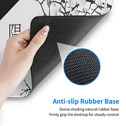 Japanese Black White Cherry Blossom Gaming Mouse Pad XL Extended Large Mousepad with Nonslip Rubber Base Stitched Edges Laptop Computer Keyboard Desk Mat for Office Home Gamer - color: Japanese Black White Cherry Blossom, size: 31.5" x 11.8"