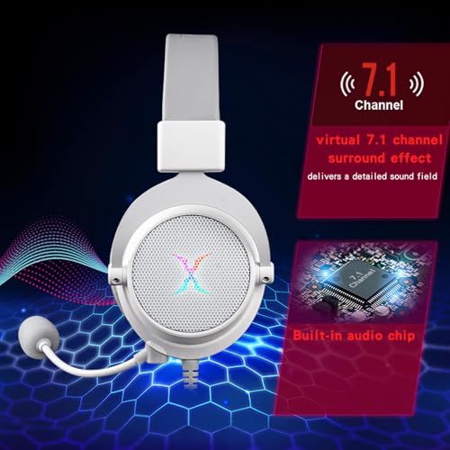 FOXXRAY HAU-37 USB Gaming Headset for PC, Computer Headphones with Microphone, 7.1 Surround Sound, 50MM Dynamic Drivers, RGB Light, Wired Headphones for PS4, PS5, Laptop - color: Black