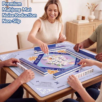 Mahjong Mat - 31.5Inch Mahjong Mat for Table, Anti-Wrinkle Non Slip Noise Reduction Gaming Mat with Carrying Bag, for Mahjong/Board Games/Poker/Dominoes/Card Games (Purple) - color: Purple