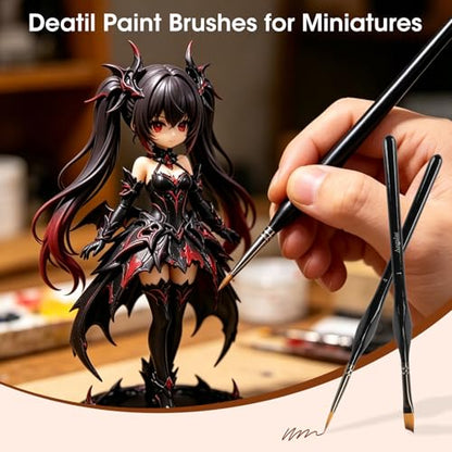 16PCS Miniature Paint Brushes,Detail Paint Brushes Set for Acrylic Watercolor Gouache Oil & Face Painting, Paint by Number, Figurine Black - color: Black