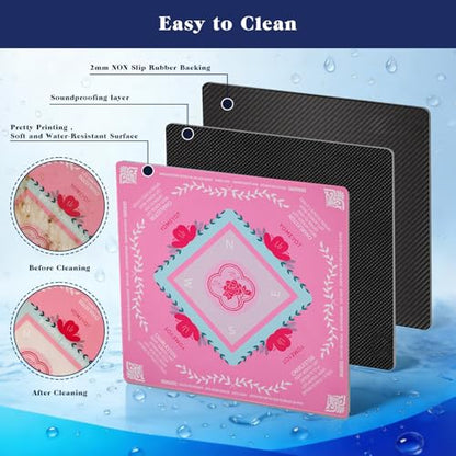 Pink Mahjong Mat 31.5"x31.5" American Mahjong Mat for Table with Printed Rules and Carry Bag Non-Slip Noise-Reducing Mahjong Table Mat Gift for Women (Pink) - color: Pink