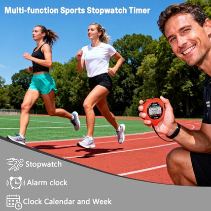 Stopwatch Timer, Digital Stop-Watch for Sports, Red | Multi-function Stopwatch with Single Split/Lap Timing, Button Beep Alarm Clock, Ideal for Coaches Kids PE-teacher - color: Red