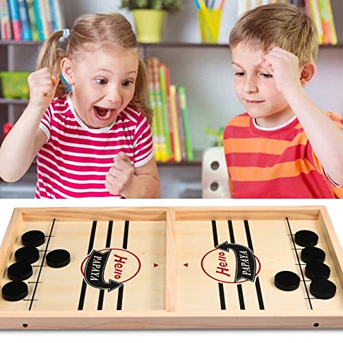 HELLO PAPAYA Fast Sling Puck Game - Test Your Speed and Accuracy with This Fast-Paced Wooden Air Hockey Desktop Battle Board Game - Guaranteed Fun Gifts for Family Night or Friends Party - size: Small