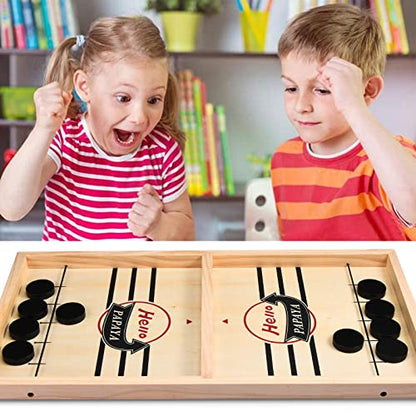 HELLO PAPAYA Fast Sling Puck Game - Test Your Speed and Accuracy with This Fast-Paced Wooden Air Hockey Desktop Battle Board Game - Guaranteed Fun Gifts for Family Night or Friends Party - size: Small