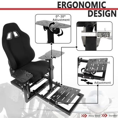 Supllueer Racing Flight Simulator Cockpit with Black Seat Fit for Thrustmaster Hotas Warthog,for Logitech G29 G920 X52 X56, Sim Racing Cockpit, Wheel Pedal Throttle Joystick Keyboard Not Included