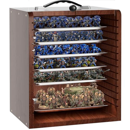 Miniature Storage Case for Collectibles Miniatures, Wooden Display Cases with 6 Trays, Miniature Display Case Miniatures Transport Case (Mahogany) - color: Mahogany