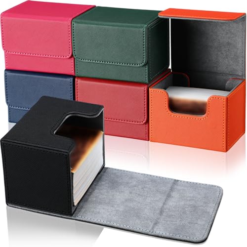 Yookeer 6 Pack Leather Deck Cases 100+ Card Deck Game Box Magnetic Playing Card Storage Box for 100 Plus Cards Compatible with Tcg(Pink,Red,Orange,Black,Blue,Green,Horizontal) - color: Pink,Red,Orange,Black,Blue,Green, style: Horizontal