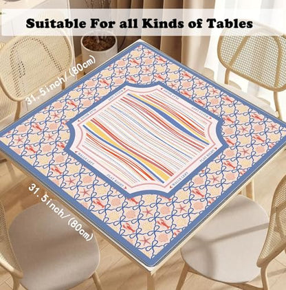 Pink Blue Preppy Beach Mahjong Mat 31.5" x 31.5", Coastal Lobster Shell Non-Slip Noise Reduction Mahjong Table Cover Accessories Supplies for Dominoes Poker Card Board and Tile Games Gifts - color: Pink Blue Preppy Beach