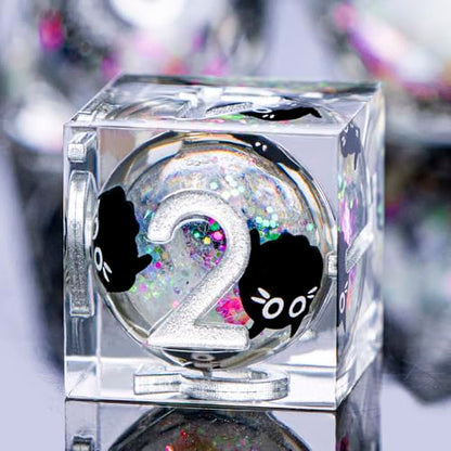 DND Cat Dice Set Colorful White Sharp Edge Dice with Box, RPG D and D Dice Dungeons Dragons Role Playing Game Polyhedral Resin Dice Set D20 D12 D10 D8 D6 D4 - color: Colorful White Silver