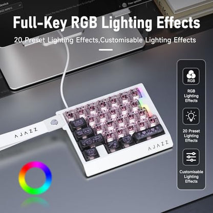 AJAZZ AK029 Magnetic Switch One Handed Gaming Keyboard, Hall Effect Rapid Trigger Mechanical Keypad with SOCD & DKS, 8KHz Polling Rate, 29 Keys Mini Ergonomic Gaming Keyboard for FPS Gamers, PC - color: Black Pink Transparent