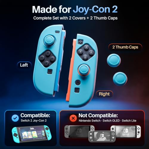 TNP JoyCon Cover for Nintendo Switch 2 Controller Case, Light Blue | 2-Piece Anti-Slip Skin Set for Left and Right Joy-Con 2 Controllers with Matching Thumb Grip Caps; Controllers Not Included - color: Light Blue