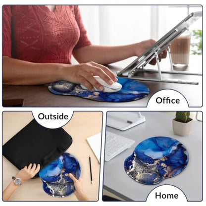 KONVINIT Ergonomic Mouse Pad with Wrist Rest, Small Mousepad with Non-Slip Rubber Base and Smooth Surface, Dark Blue Mouse Pads for Desk, Office Desk Accessories - color: Blue Marble