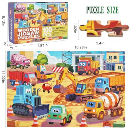 100 Piece Puzzles for Kids Ages 4-6 6-8 8-10, 100 Piece Construction Site Learning Educational Jigsaw Puzzles, Vehicle Kids Puzzles Ages 5-8 Gifts for Girls Boys - Every Piece is Unique - color: Construction Vehicle