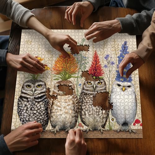 Owls Puzzles for Adults 1000 Piece, Flower Puzzle Vintage Animal Bird | Whimsical Bird Puzzle Plant Floral, Nature Wildflowers Animals Jigsaw Puzzle Challenge
