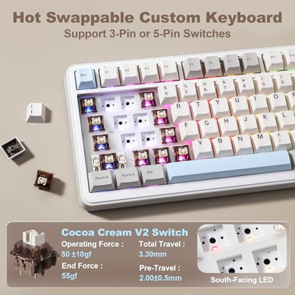 YUNZII B75 PRO MAX QMK/VIA Wireless Mechanical Keyboard | 75% Layout with Screen and Knob, Custom Hot Swap, Gasket, Creamy Switches, for Win/Mac (Beige,Cocoa Cream V2 Switch) - color: Beige, size: Cocoa Cream V2 Switch