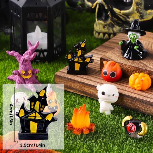 50pcs Halloween Mini Resin Figures 50 Styles Tiny Resin Figurines Little Small Figures to Hide Pumpkin Ghost Skull Miniatures Bulk for Halloween Party Favors Bag Fillers Garden Dollhouse Decor