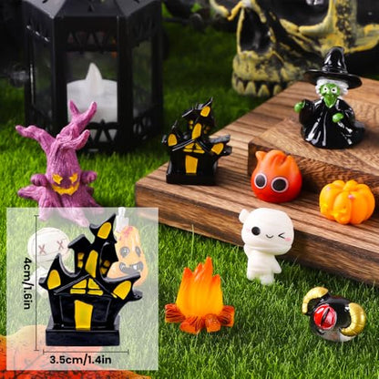 50pcs Halloween Mini Resin Figures 50 Styles Tiny Resin Figurines Little Small Figures to Hide Pumpkin Ghost Skull Miniatures Bulk for Halloween Party Favors Bag Fillers Garden Dollhouse Decor