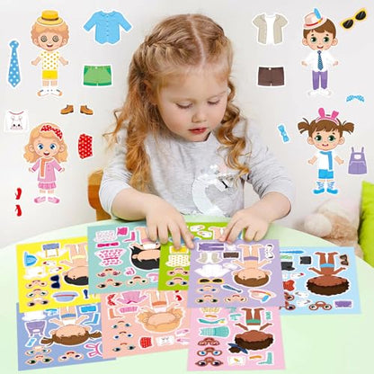 32 Sheets Make a Face and Dress Up Stickers, Make Your Own Stickers for Boys and Girls, Travel Sticker Books, Party Favors, Birthday, Home, School and Activities Gifts for Kids Ages 3+ - style: Dressing