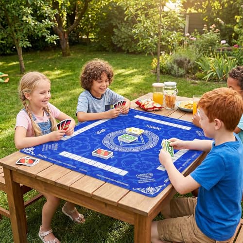 Thick Mahjong Mat 32.68"x32.68", Noise-Reducing Anti-Slip Waterproof & Durable Table Cover with Carrying Bag for Mahjong, Poker, Card Games, Board Games, Dominoes - Blue - color: Blue