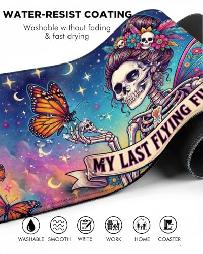 Mouse Pad, Desk Mat, 31.5x11.8in Large Mousepad | Desk Pad with Stitched Edge & Rubber Non-Slip Bottom, Gaming Mouse Pad, Mousepad for Home, Office, Butterfly Skeleton - color: Butterfly Skeleton