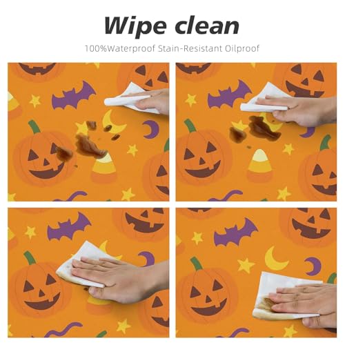 Famame Halloween Pumpkin Cute Candy Round Fitted Tablecloth with Elastic Protector Table Kitchen Dinner Waterproof Oil-Proof Table Covers Fits 40"-44", Small - color: Halloween Pumpkin Candy, size: Small (40"-44")
