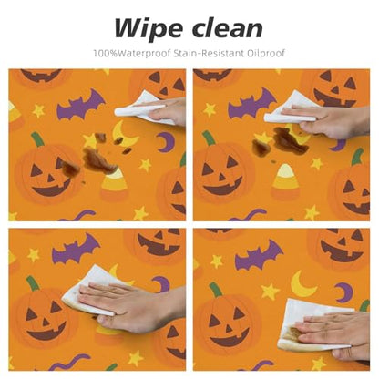 Famame Halloween Pumpkin Cute Candy Round Fitted Tablecloth with Elastic Protector Table Kitchen Dinner Waterproof Oil-Proof Table Covers Fits 40"-44", Small - color: Halloween Pumpkin Candy, size: Small (40"-44")
