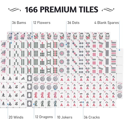 American Mahjong Set, 166 Mahjong Tiles with Racks, Pushers & Carrying Case | Premium Tiles, Complete Accessories, Portable Carrying Case, Perfect for Family Game Nights and Mahjong Lovers