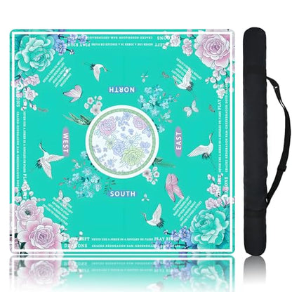 Green Mahjong Mat for Table, American Mahjong Mat with Rules, 31.5''x31.5'' | Non-Slip & Noise Reduction Mah Jongg Gift with Carrying Bag for Poker, Board Games, Dominoes, Cards & Tile Games - color: Emerald Green