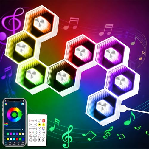 Hexagon LED Lights - 8 Pack Smart APP RGB | Gaming LED Light with Remote Control & Music Sync Honeycomb Shape Hexagon Wall Lights for Bedroom, Gaming Decor - color: RGB-8pcs