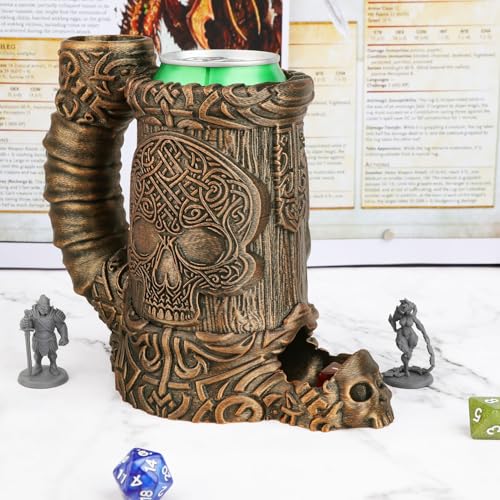 AUSPDICE DND Dice Tower – Hand-Painted Dice Rolling Tower for Tabletop RPGs | Gothic Dice Storage, Pen Organizer, and Beverage Holder for Dungeons and Dragons TTRPG Games (RF286C Skull Cup Bronze) - color: Bronze, style: RF286 Skull Cup
