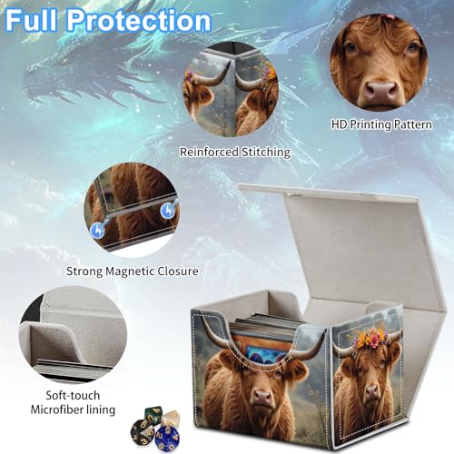 Cow with Flowers Deck Box for MTG Commander | Holds 100+ Double-Sleeved Cards | Strong Magnetic TCG Card Case for Collectible Games - color: Cow with Flowers