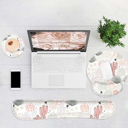 Ergonomic Mouse Pad with Wrist Rest and Keyboard Wrist Rest, Mousepad and Wrist Rest for Computer Keyboard, Pain Relief, Non-Slip Rubber Base, Mouse Pad with Wrist Support for Gaming, Office, Cactus - color: Cactus