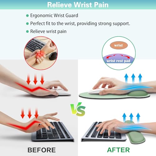 Mouse Pad with Wrist Rest Set, 3-in-1 Wrist Support Mousepad | Gaming Mat Pad with Anti-Skid Base,Ergonomic Mouse Pad Green,Memory Foam Gel Wrist Rest for Computer Keyboard - color: Antique Green
