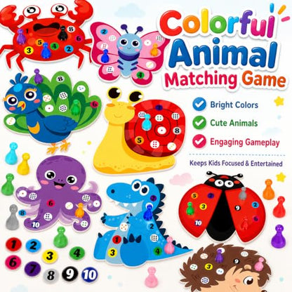Cinrobiye Animal Counting Game for Kids, Number Matching Game 1-10 with Cute Animal Boards, Fun Educational Activity Games Set for Family Play, Party & Classroom Use