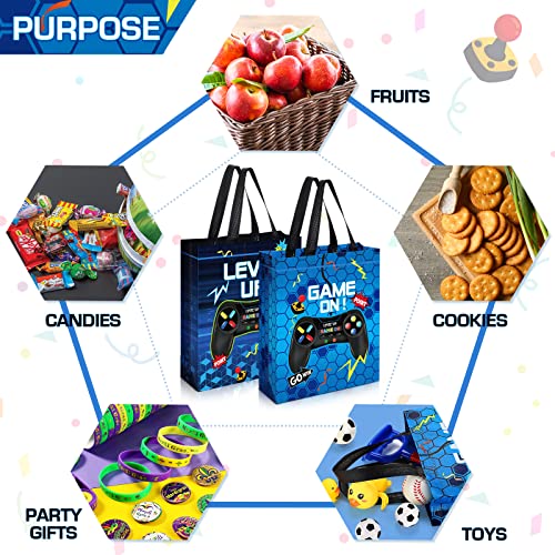 Sweetude 30 Pcs Video Game Gift Bag with Handle Game Party Supplies Reusable Gaming Neon Goody Bag, 2 Styles - style: Blue
