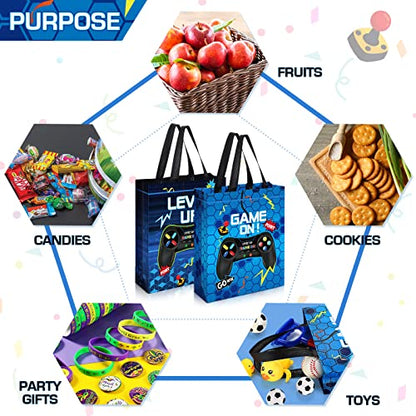 Sweetude 30 Pcs Video Game Gift Bag with Handle Game Party Supplies Reusable Gaming Neon Goody Bag, 2 Styles - style: Blue