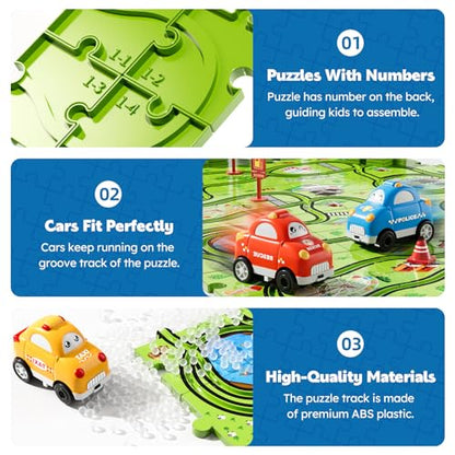 Beby Buty 64PCS Puzzle Track Car Set Toys for Kids Boys, Toddler Toys Gifts for 3 4 5 Year Old, Floor Puzzle Tracks Car for Boys Ages 3-5 4-6, for 3 4 5 6 Year Old - style: 64 PCS City Theme