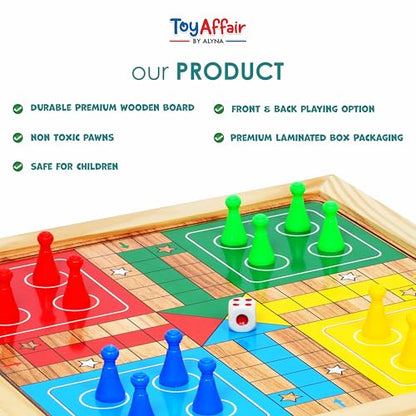 Ankit Toys & Games 2 in 1 Ludo & Snakes & Ladders Wooden Board Game – Premium Reversible Solid Family Game Set Classic Strategy & Luck Game Perfect Educational Gift for Kids & Adults Durable Board