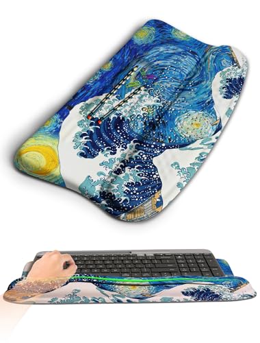 Ergonomic Wave Wrist Rest with Keyboard Stand, Cushioned Palm Rest, Comfortable Integrated Memory Foam for Natural Typing and Relieve Wrist Pain, Starry Night Waves - color: Starry Night Waves