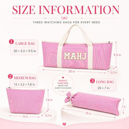 American Pink Mahjong Bag Set, 3 Empty Pcs of Mahjong Rack Storage Bags with Pink Stripes, Mahjong Tile Bag for Women Mahjong Lover or Man Party Supplies