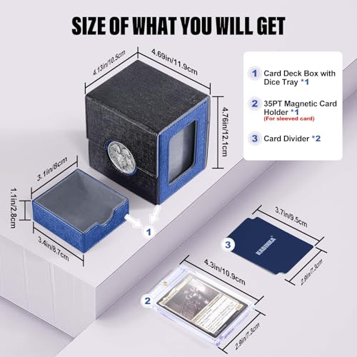 Kabinka Commander Deck Box for MTG with Metal Emblem, Card Deck Box with Dice Tray, Holds 100 Double-Sleeved Cards for TCG/PTCG, Cards Storage Case with 35PT Magnetic Card Holder (Black& Blue, Dragon) - color: C-Black& Blue, Dragon