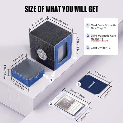 Kabinka Commander Deck Box for MTG, Card Deck Box with Dice Tray | Holds 100 Double-Sleeved Cards, for TCG/PTCG, Patented Design,with 35PT Magnetic Card Holder (Black& Blue, Dragon) - color: C-Black& Blue, Dragon