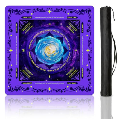 Mahjong Mat for Table with Rules, 31.5" x 31.5" Noise Reduction Non Slip Waterproof Mah Jong Table Mat with Carrying Bag, Suitable for Mahjong, Poker, Board Games, Dominoes, and Card Games - color: Blue Flowers