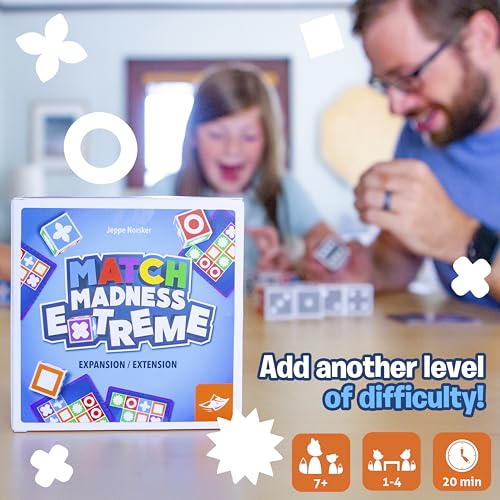 FoxMind Games: Expansion Pack -Match Madness Extreme Used with Original Match Madness Pattern Matching Puzzle Game, 60 New Challenge Cards, Fast-Paced up to 4 Players, Ages 7 and up - style: Expansion - Extreme