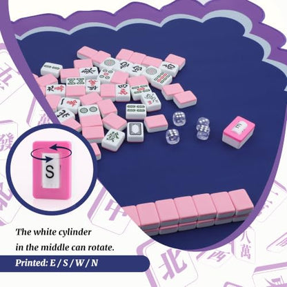 Mahjong Mat for Table 31.25"x31.25" - Anti-Slip American Mahjong Mat with Carrying Bag, Dice & Wind Indicator, Noise-Reducing Table Cover for Mahjong Poker Board Games, Blue - color: Blue