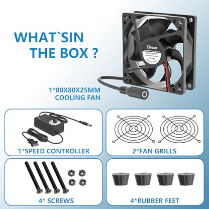 Computer Fan with AC Plug Zirsso 80mm 110V 120V 220V 240V Fan with Speed Controller for Receiver DVR PlayStation Xbox Computer Cabinet Cooling