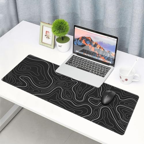 Topographic Contour Extended Big Mouse Pad Large,Gaming Mouse Pad Desk Pad,31.5x11.8 Inch Long Computer Keyboard Mouse Mat Mousepad with 3mm Non-Slip Base and Stitched Edge for Gaming and Office - color: Black Topographic5