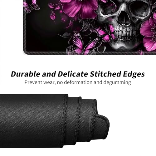 Skull Flowers Purple Butterflies for MTG & TCG Playmat Mouse Pad,BFDHGQZC 24" x 14" Game Mat for MTG/RPG/CCG Trading Card Game Playmats Table Mat Perfect for Card Games Video Games Computer Office - color: Skull Flowers Purple Butterflies