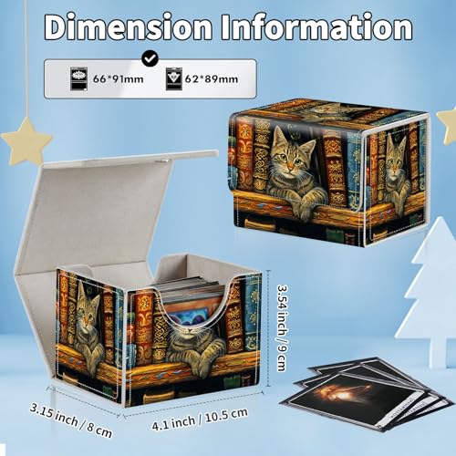 for MTG Commander Deck Box,Card Deck Box for Trading Yugioh MTG,Fits 100 Double Sleeved Cards,PU Leather Strong Magnet Case for Magic Commander TCG CCG,Cat Bookshelf - color: Cat Bookshelf