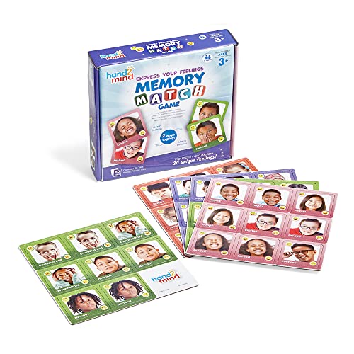 hand2mind Express Your Feelings Memory Match Game, Emotion Cards, Matching Game, Emotional Intelligence for Kids, Play Therapy Games for Kids, Social Emotional Learning Activities, Social Skills Games